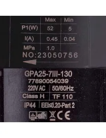 Частотний циркуляційний насос у зборі Generous GPA25-7III-130 5-52 Вт Частотний циркуляційний насос у зборі Generous GPA25-7III-130 5-52 Вт