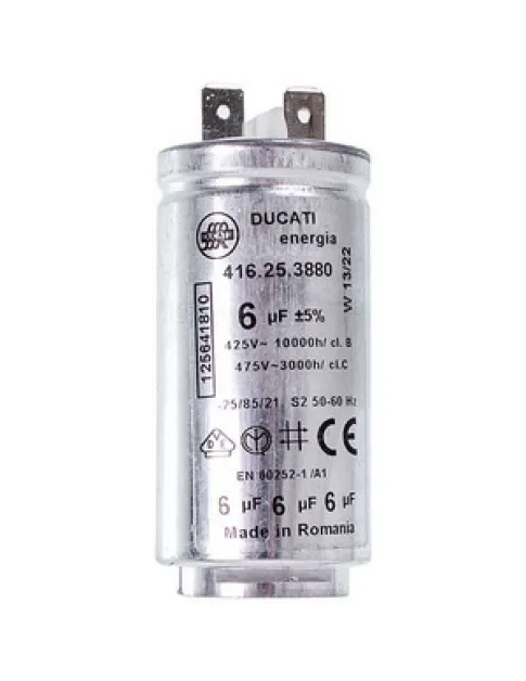 Пусковий конденсатор для сушильної машини Electrolux 1256418102 DUCATI 6uF 425V 58x30mm (2 клеми) Пусковий конденсатор для сушильної машини Electrolux 1256418102 DUCATI 6uF 425V 58x30mm (2 клеми)