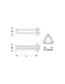 Тен бойлера для посудомийної машини Apach, Colged, Elettrobar, MBM 419043 7600W 400V L=330mm B=40mm