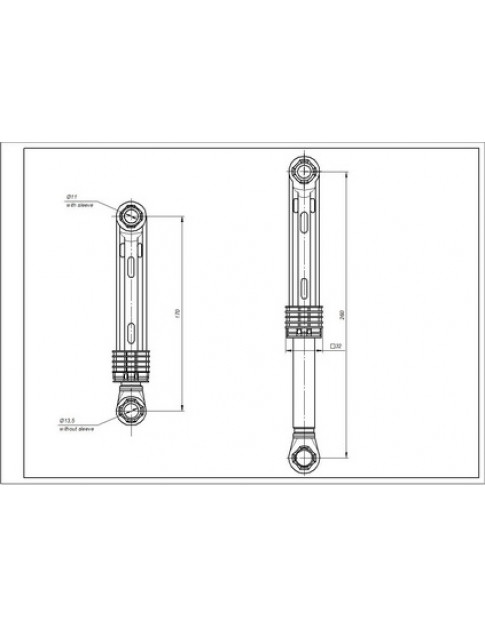 Амортизатор бака для стиральной машины LG AKS 4901ER2003A 100N L=170-260мм D отверстий=11мм