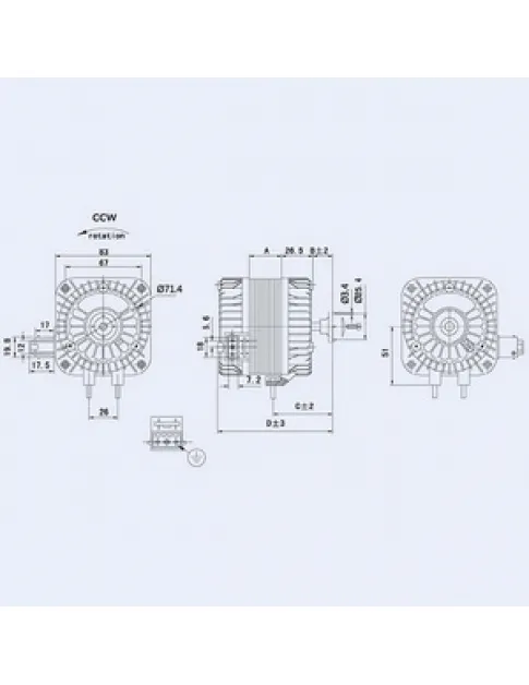 Двигатель полюсной Weiguang YZF 5-13-18/26 5W 220V 1300rpm 455 м³/ч